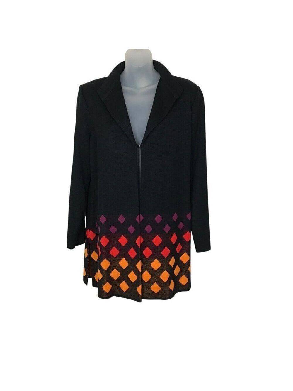 Misook Women's Colorblock Diamond Cardigan Sweater Size L